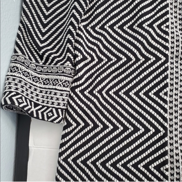 Chico’s Chevron Black and White Stripe Long Open Cardigan - Picture 4 of 9
